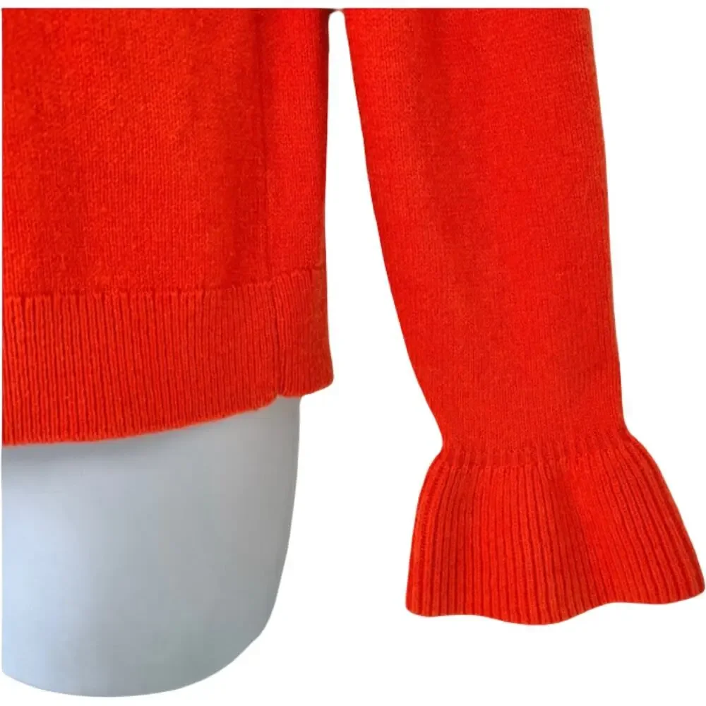 J. Crew Orange Tangerine Wool Blend Crew Neck Flared Cuff Sleeve Sweater Size S